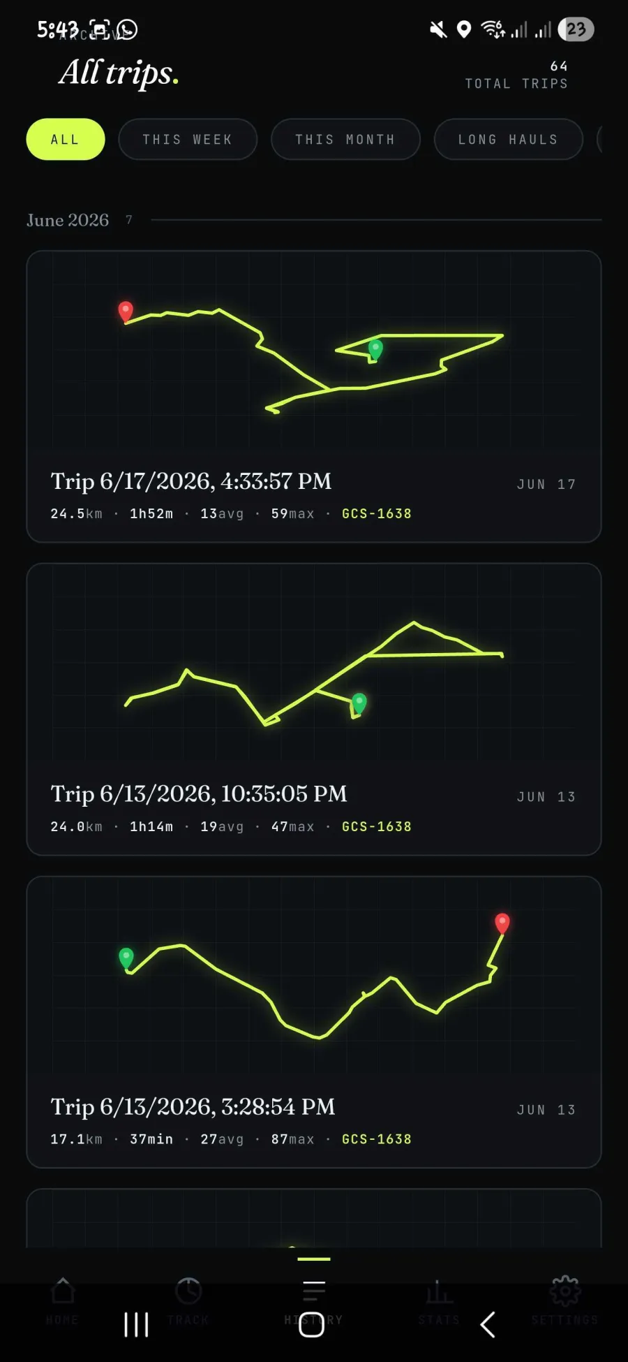 Driver app — trip history
