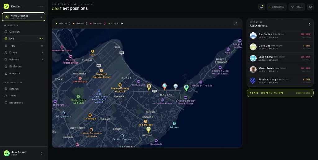Live fleet command center